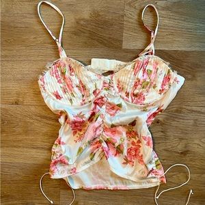 NWOT For Love and Lemons medium floral silk button bustier top corset lingerie